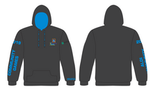 Load image into Gallery viewer, Hoodie with May Festival 2019 names from the Kemmy Building, PESS Building, Jean Monnet Theatre, Jonathan Swift Theatre